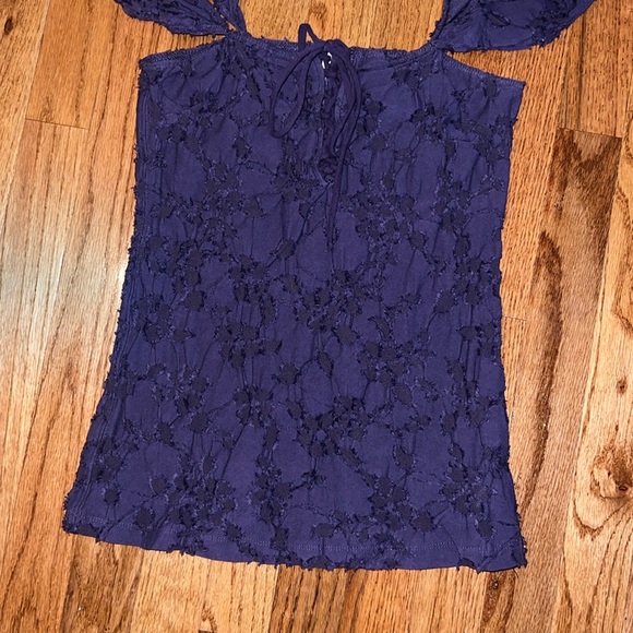 Free People Purple Off The Shoulder Lace Up Baby Doll Blouse Women’s Size Medium - Picture 4 of 7